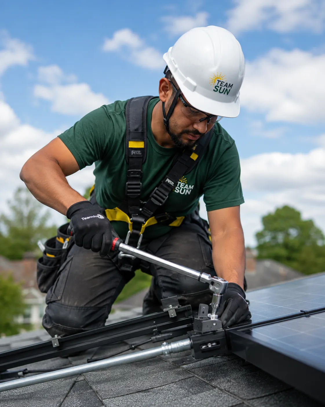 Crew installing rooftop solar